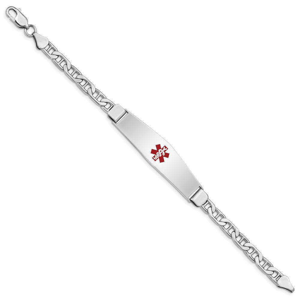 Sterling Silver Rhodium Plated Medical Id Anchor Link Bracelet