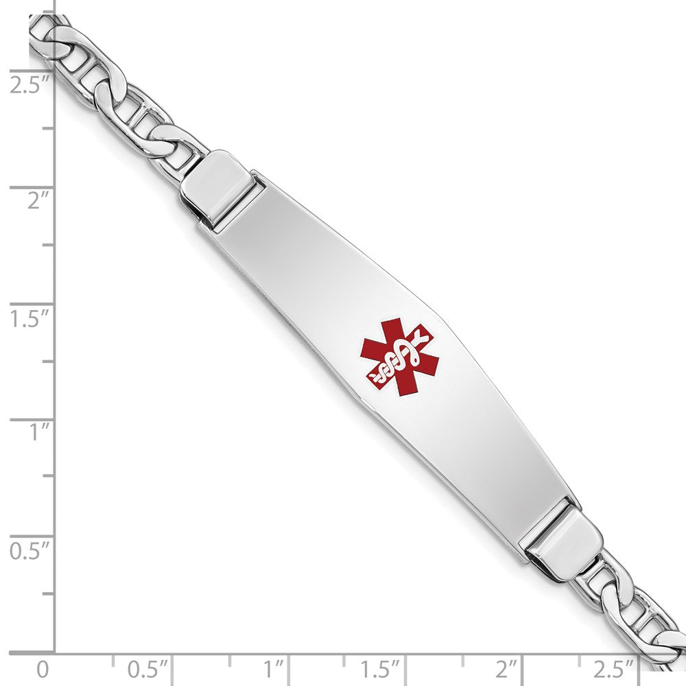 Sterling Silver Rhodium Plated Medical Id Anchor Link Bracelet