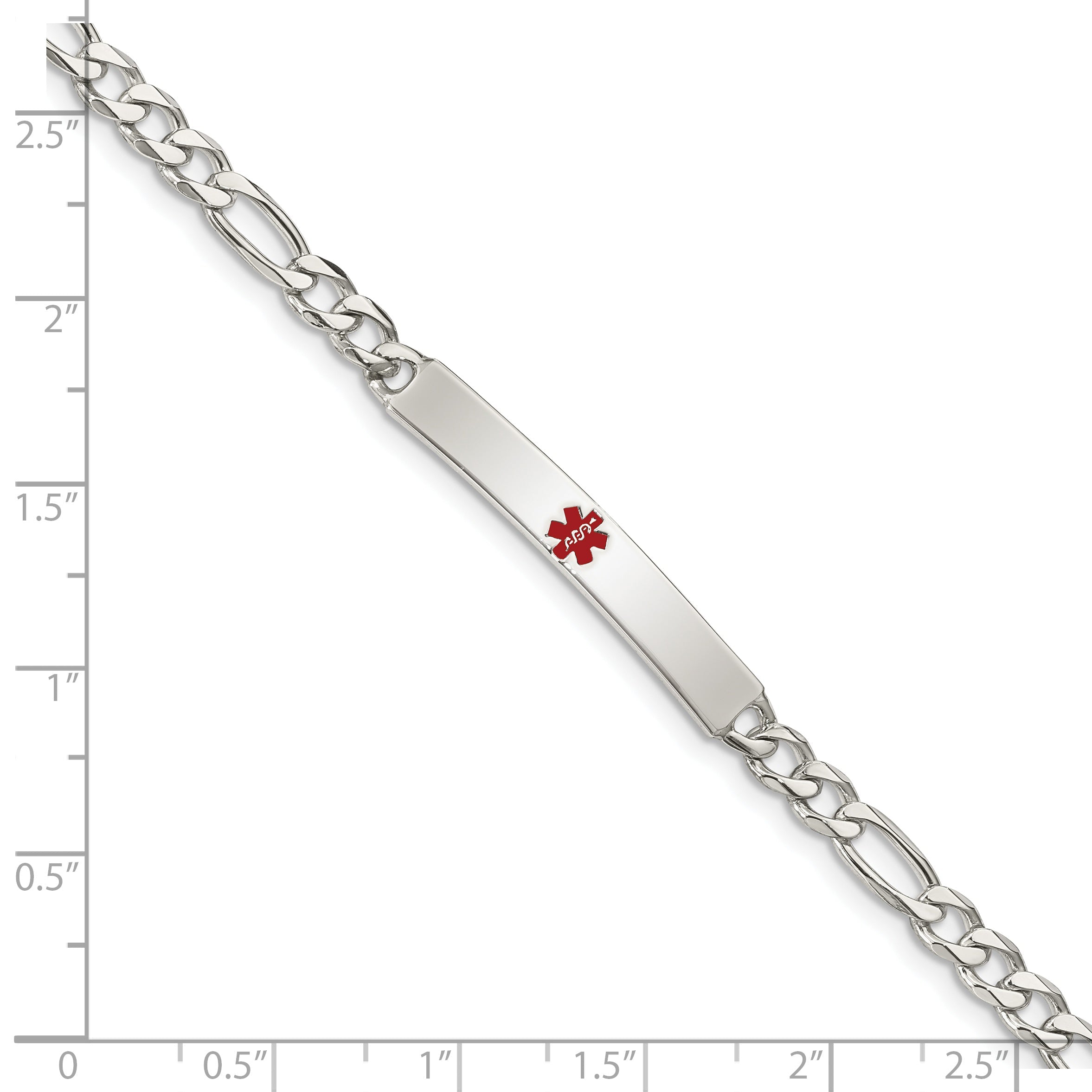 Sterling Silver Polished Medical Figaro Anchor Link Id Bracelet