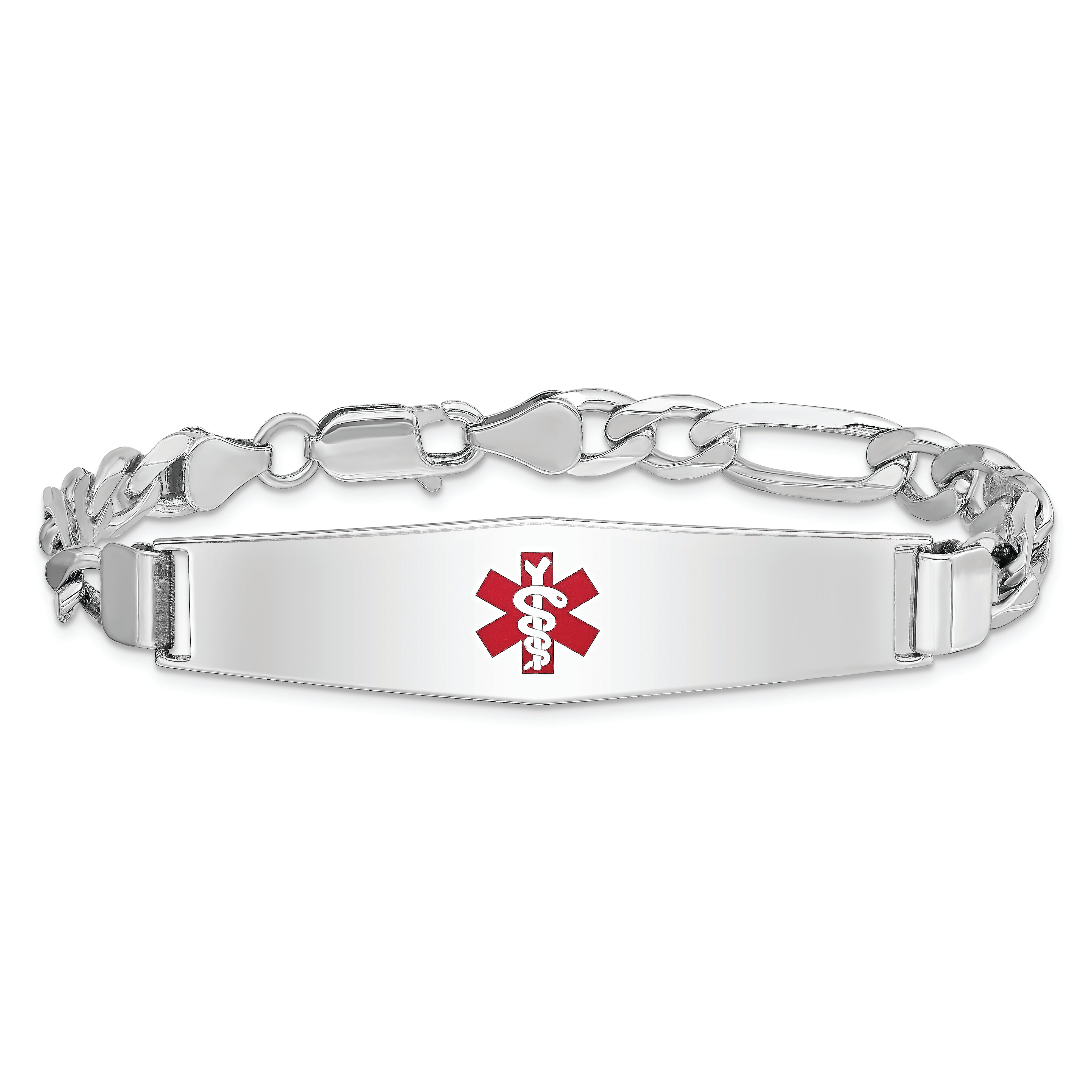 Sterling Silver Rhodium Plated Medical Id Figaro Link Bracelet