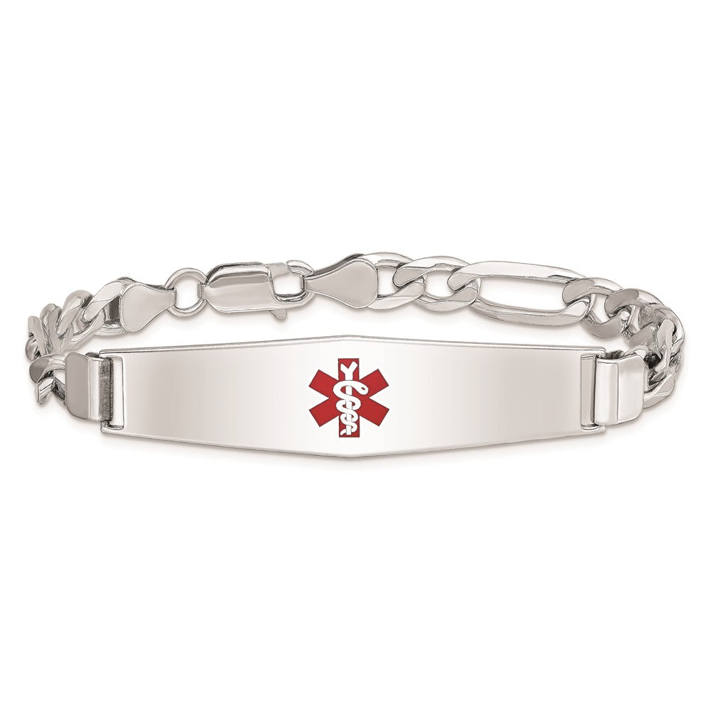 Sterling Silver Rhodium Plated Medical Id Figaro Link Bracelet