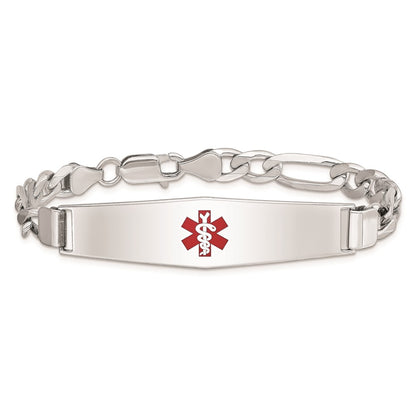 Sterling Silver Rhodium Plated Medical Id Figaro Link Bracelet