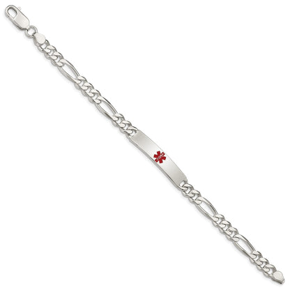 Sterling Silver Polished Medical Figaro Anchor Link Id Bracelet
