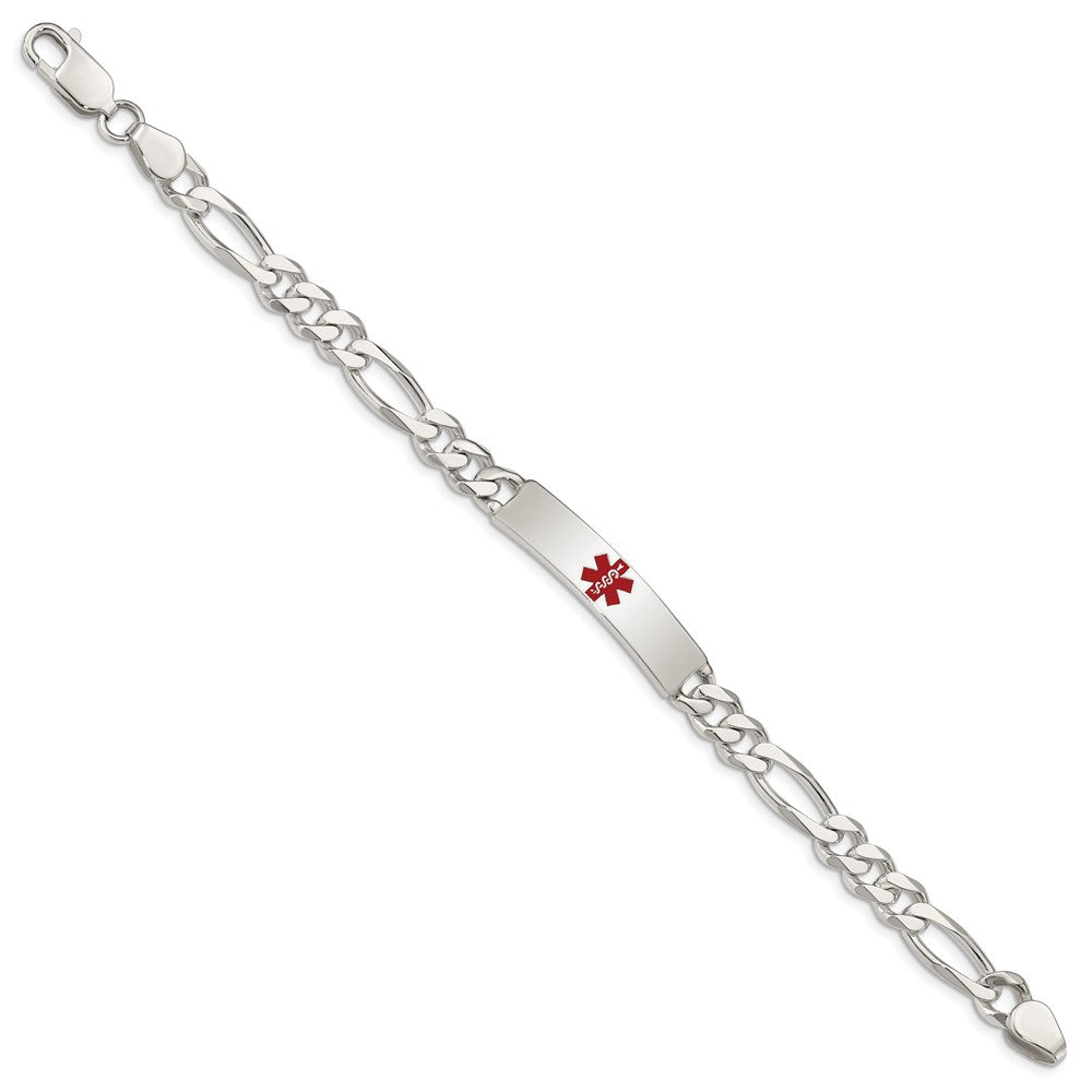 Sterling Silver Polished Medical Figaro Anchor Link Id Bracelet