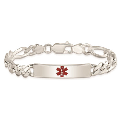 Sterling Silver Polished Medical Figaro Anchor Link Id Bracelet