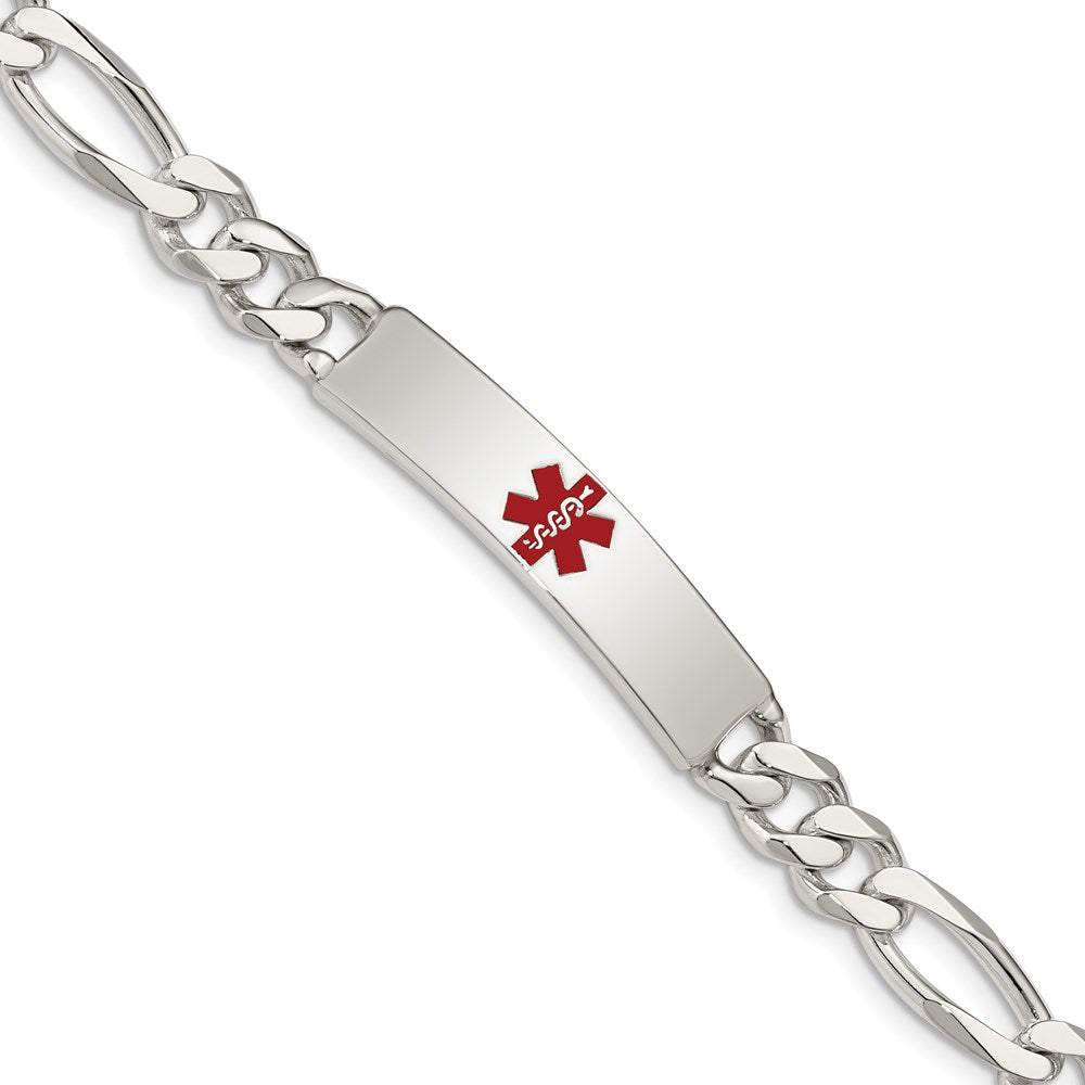 Sterling Silver Polished Medical Figaro Anchor Link Id Bracelet