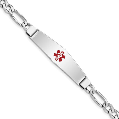 Sterling Silver Rhodium Plated Medical Id Figaro Link Bracelet