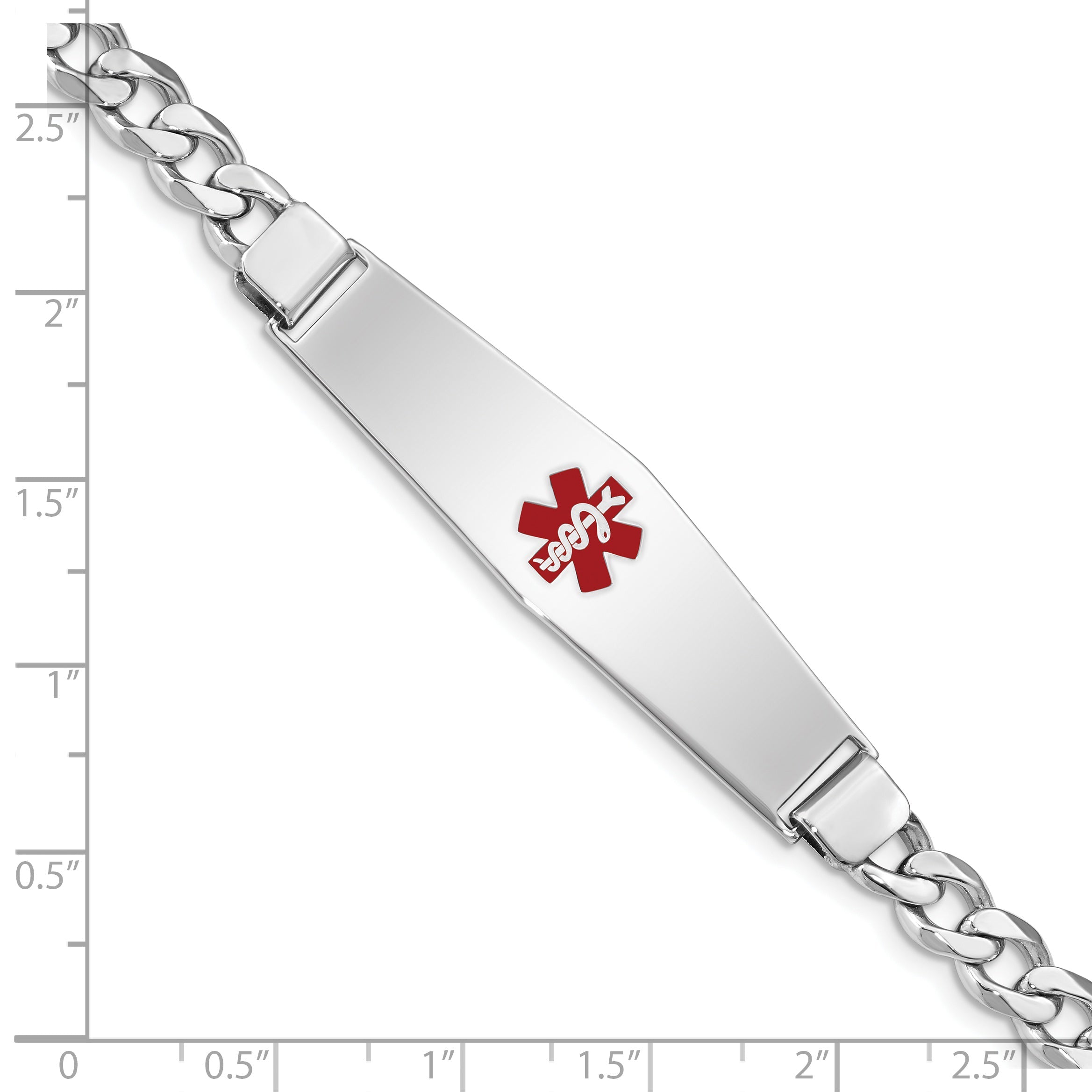 Sterling Silver Rhodium Plated Medical Id Curb Link Bracelet