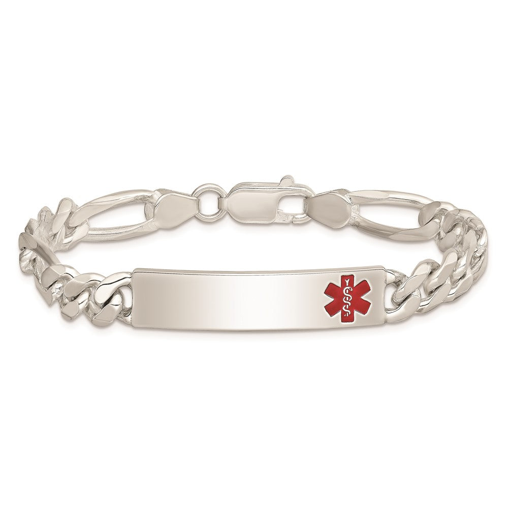 Sterling Silver Polished Medical Figaro Anchor Link Id Bracelet