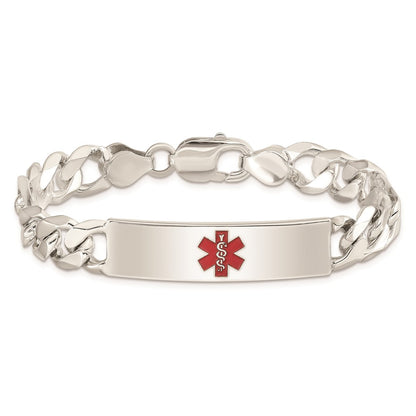 Sterling Silver Polished Medical Figaro Anchor Link Id Bracelet