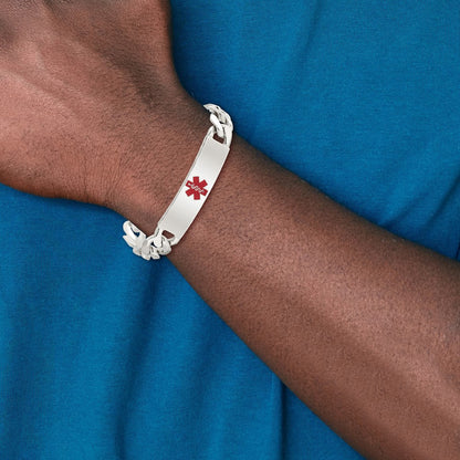 Sterling Silver Polished Medical Figaro Anchor Link Id Bracelet