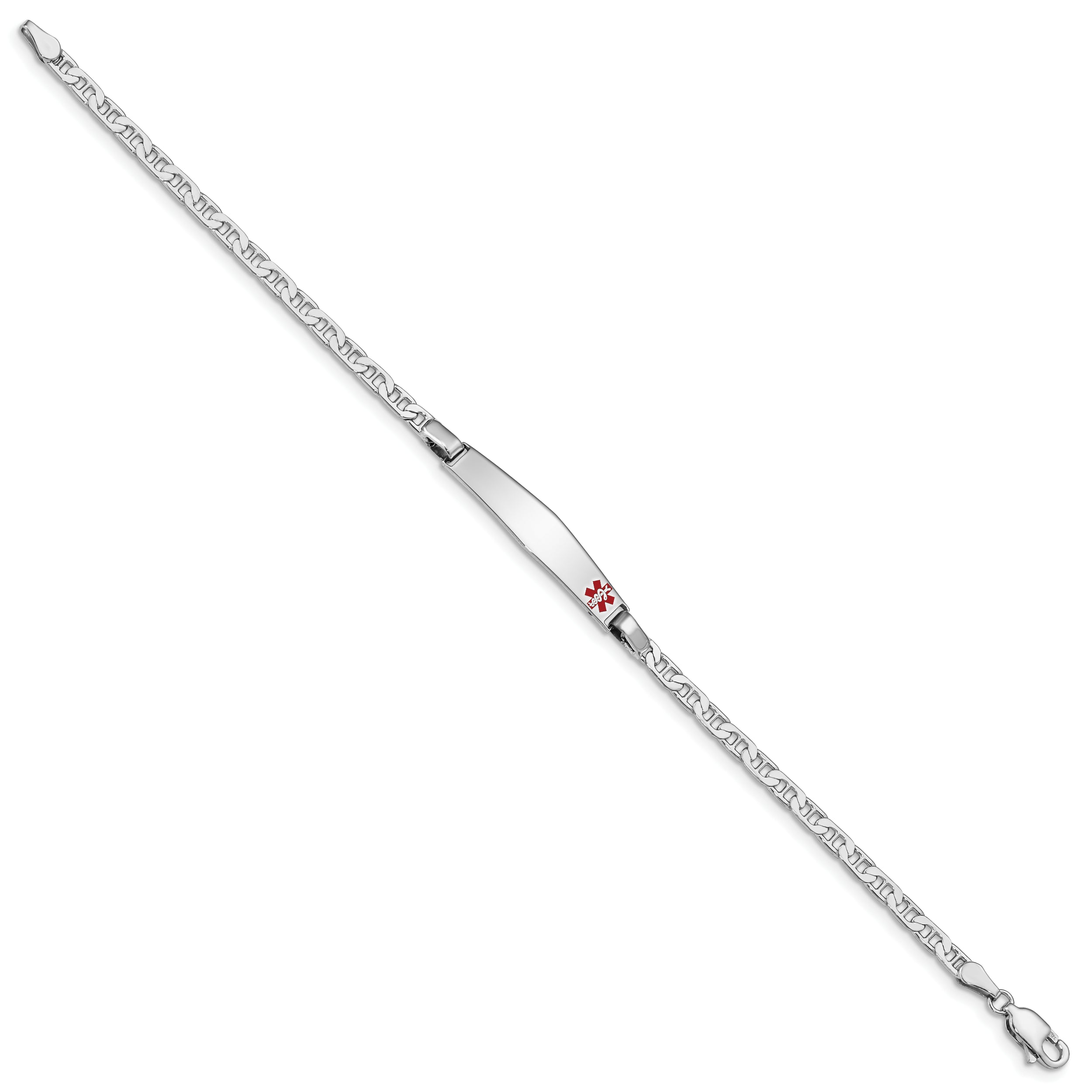Sterling Silver Rhodium Plated Medical Id Anchor Link Bracelet