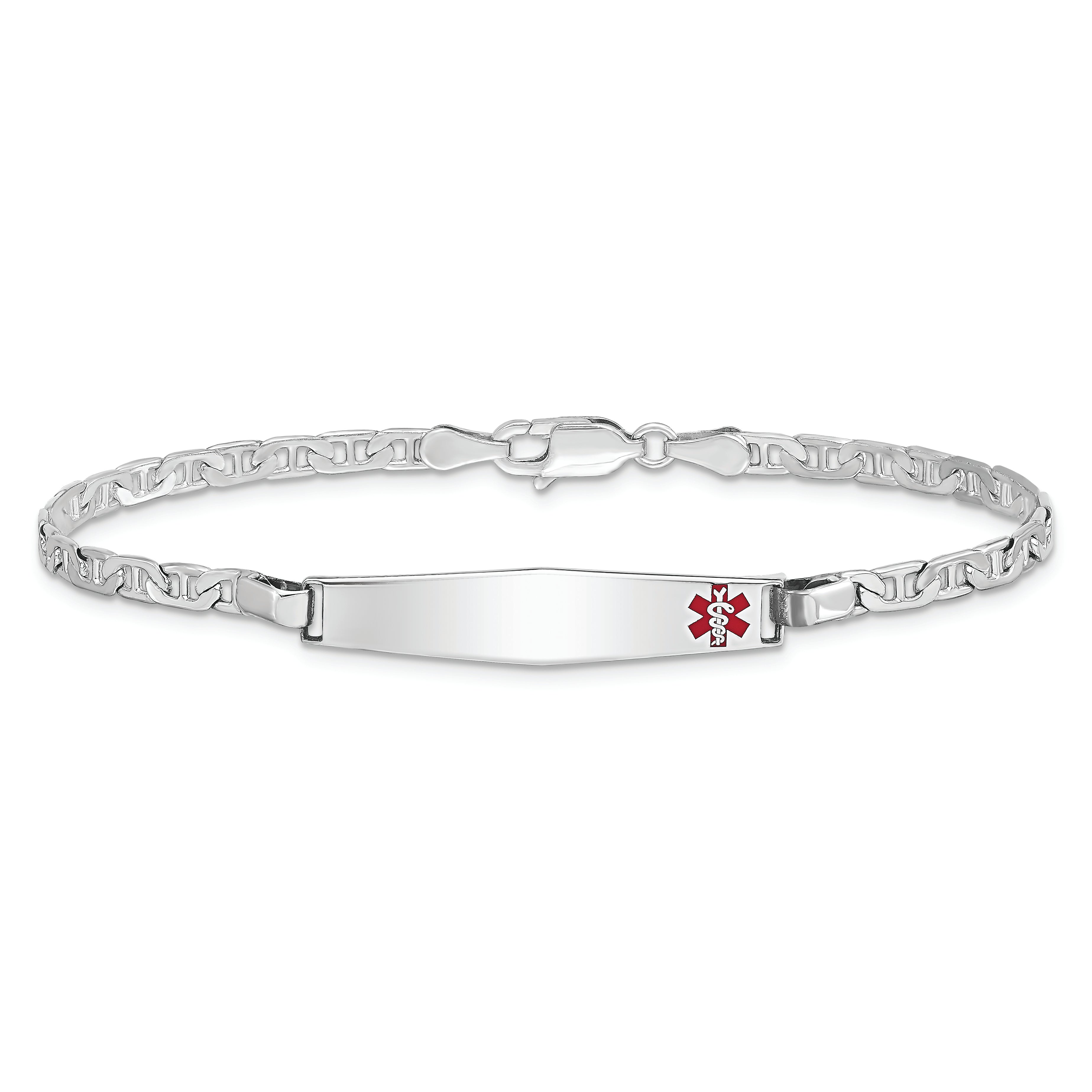 Sterling Silver Rhodium Plated Medical Id Anchor Link Bracelet