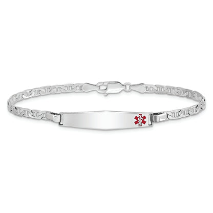Sterling Silver Rhodium Plated Medical Id Anchor Link Bracelet