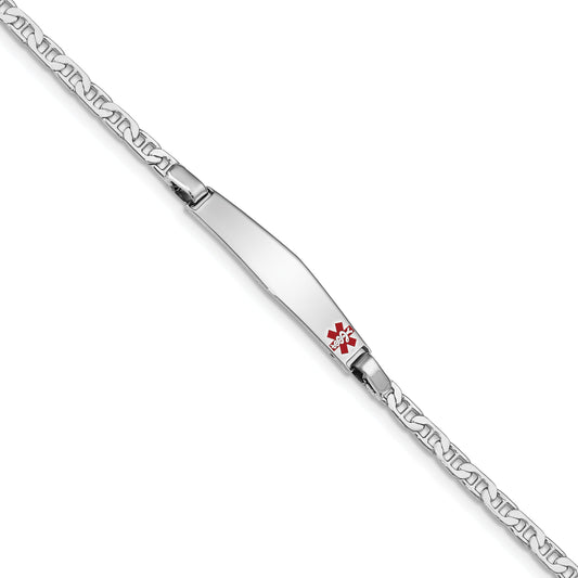 Sterling Silver Rhodium Plated Medical Id Anchor Link Bracelet