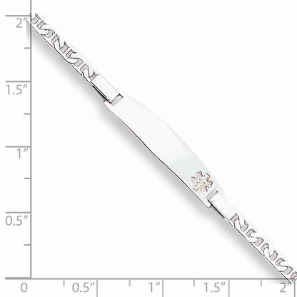 Sterling Silver Rhod Plt Non Enameled Medical Id Anchor Link Bracelet