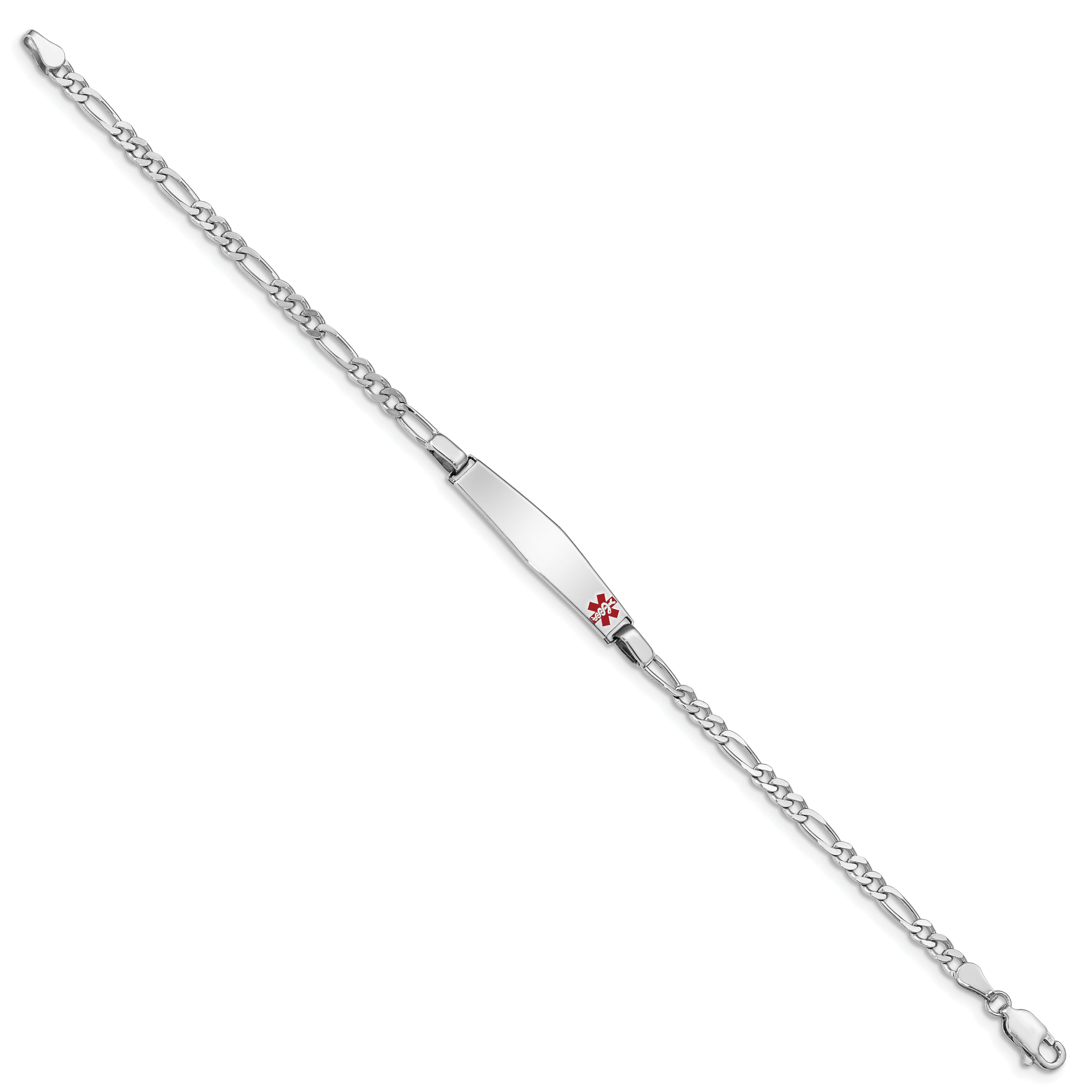 Sterling Silver Rhodium Plated Medical Id Figaro Link Bracelet