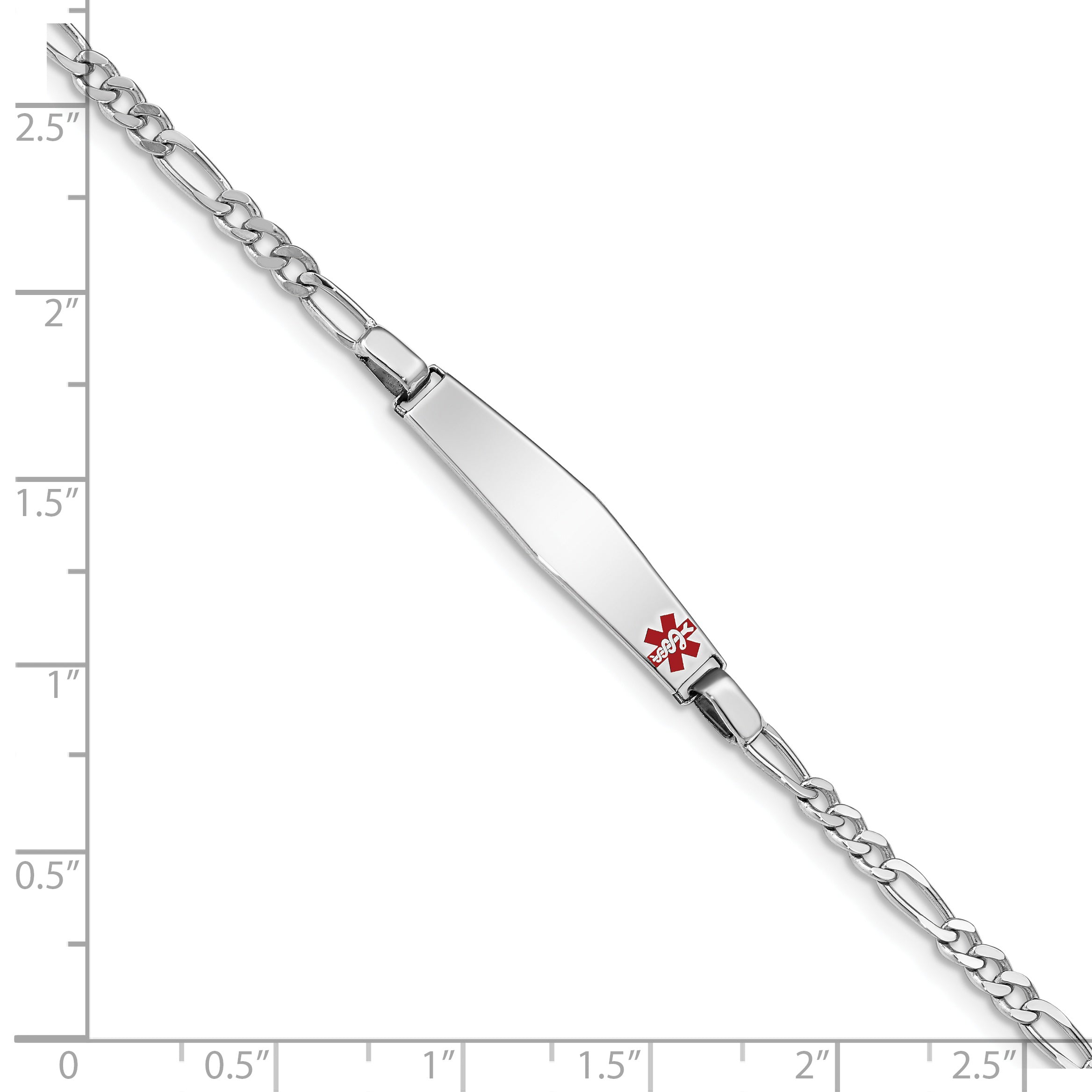Sterling Silver Rhodium Plated Medical Id Figaro Link Bracelet