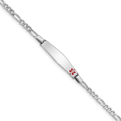 Sterling Silver Rhodium Plated Medical Id Figaro Link Bracelet