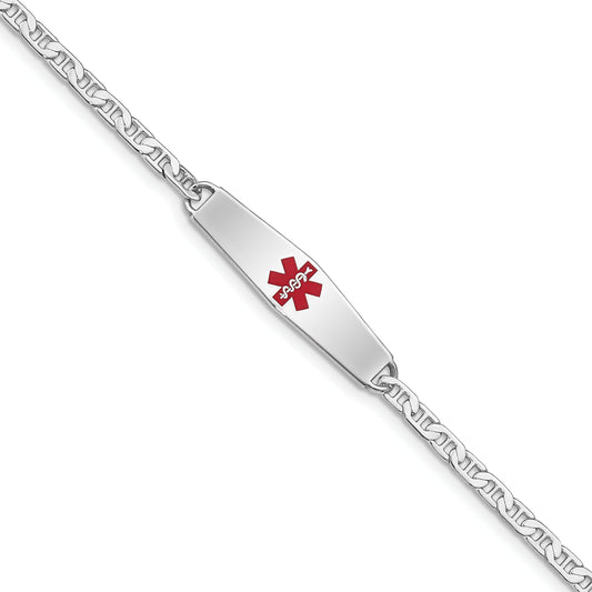 Sterling Silver Rhodium Plated Medical Id Anchor Link Bracelet
