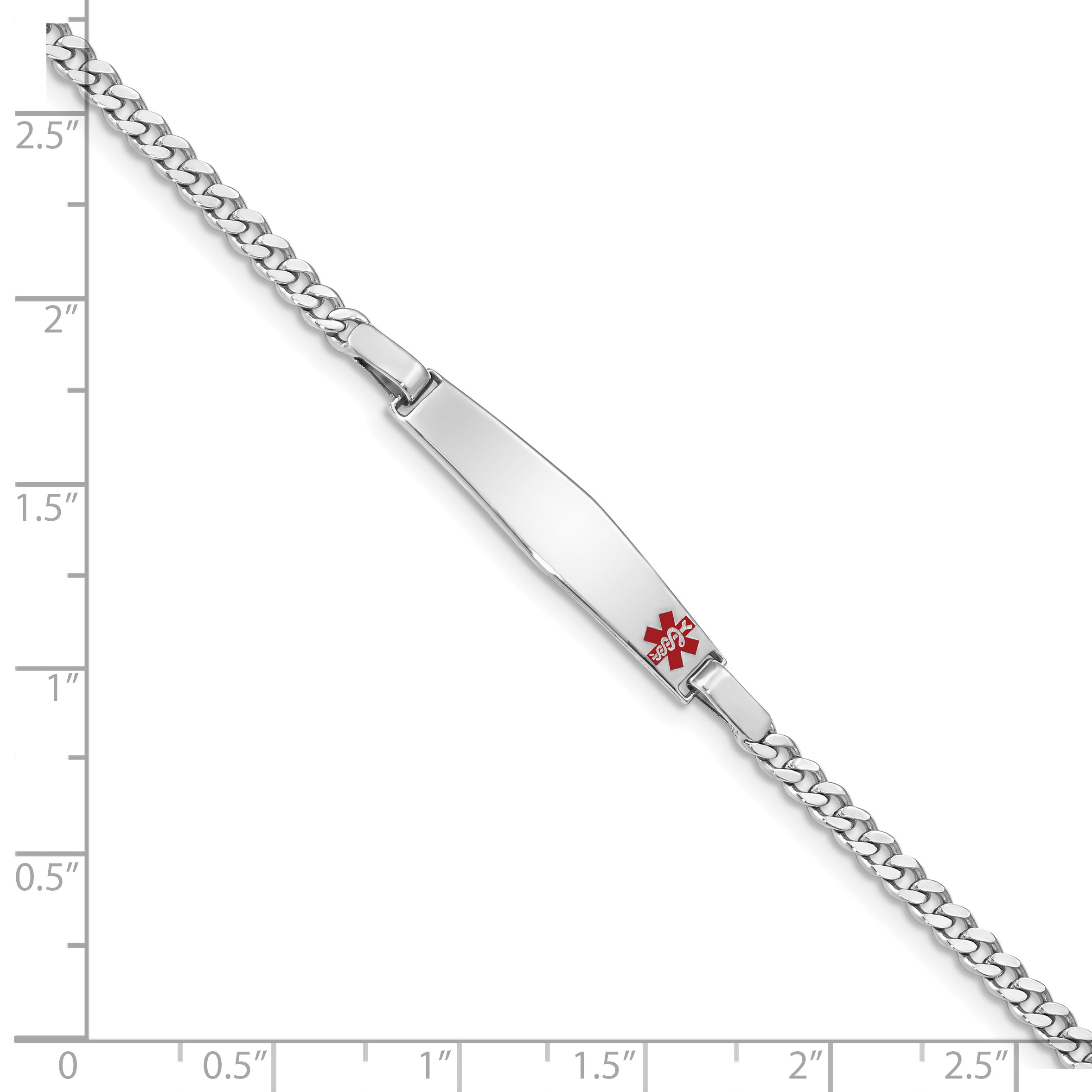 Sterling Silver Rhodium Plated Medical Id Curb Link Bracelet