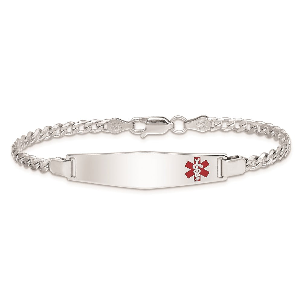 Sterling Silver Rhodium Plated Medical Id Curb Link Bracelet