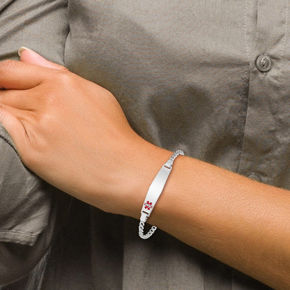 Sterling Silver Rhodium Plated Medical Id Curb Link Bracelet
