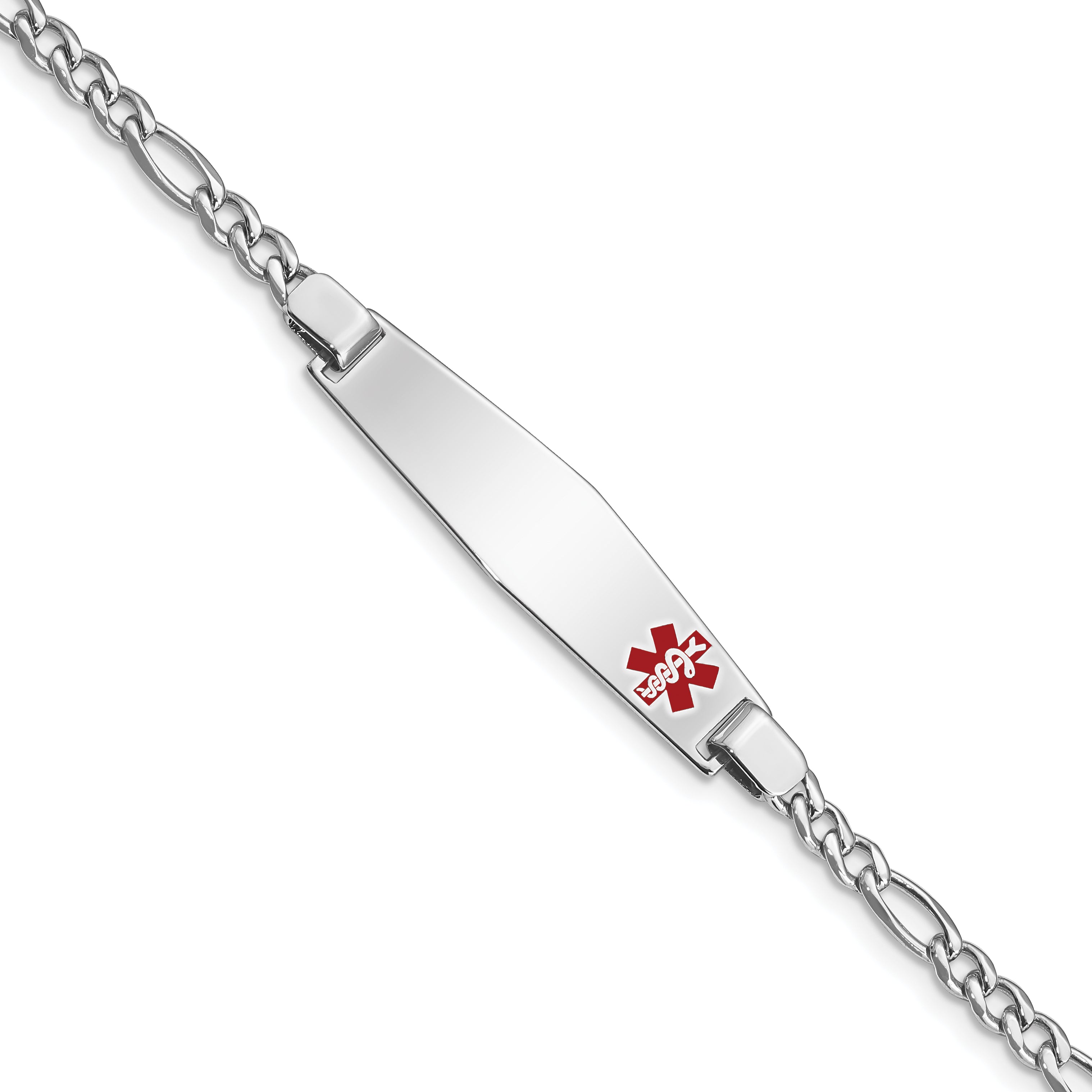 Sterling Silver Rhodium Plated Medical Id Figaro Link Bracelet