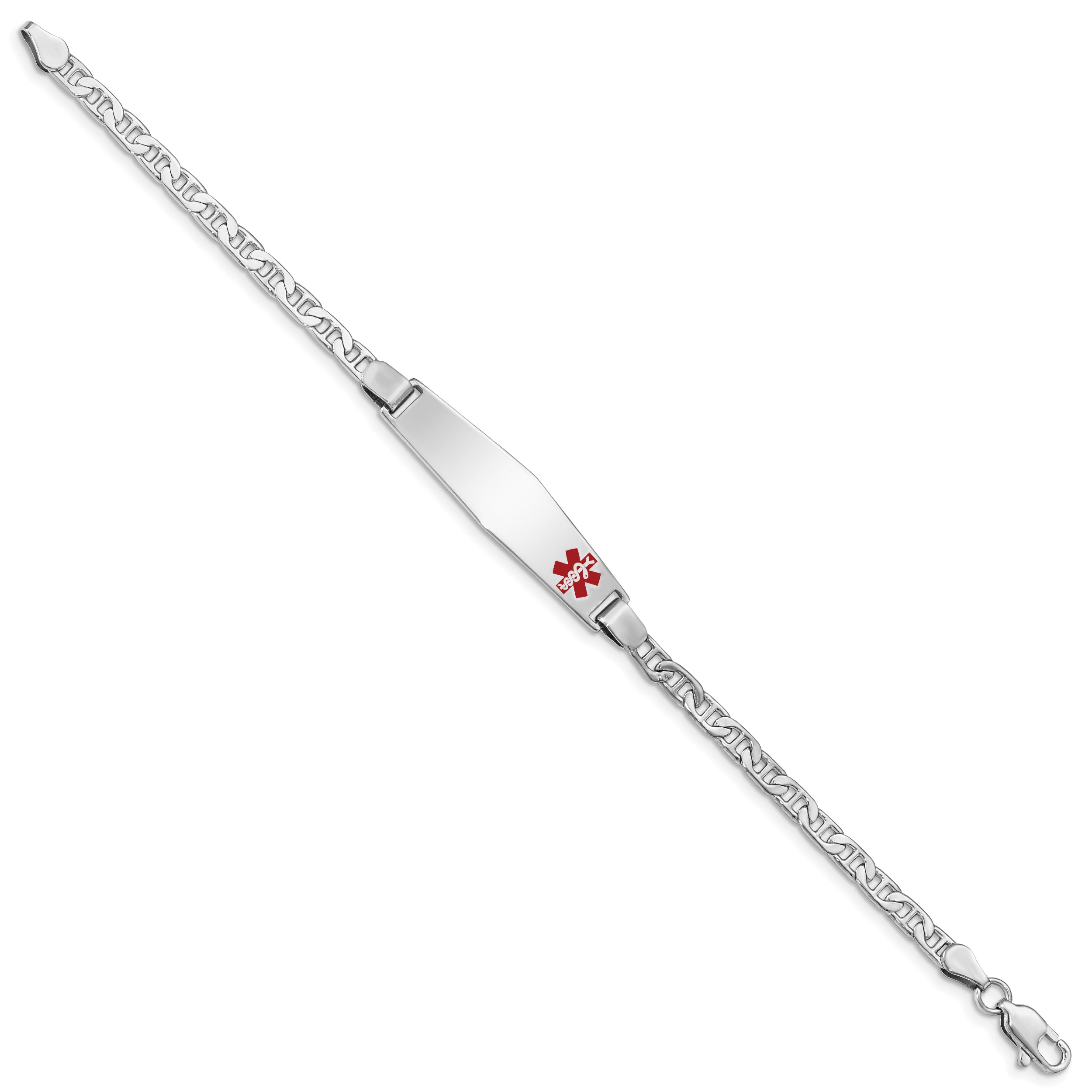Sterling Silver Rhodium Plated Medical Id Anchor Link Bracelet