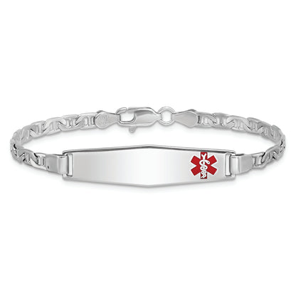 Sterling Silver Rhodium Plated Medical Id Anchor Link Bracelet
