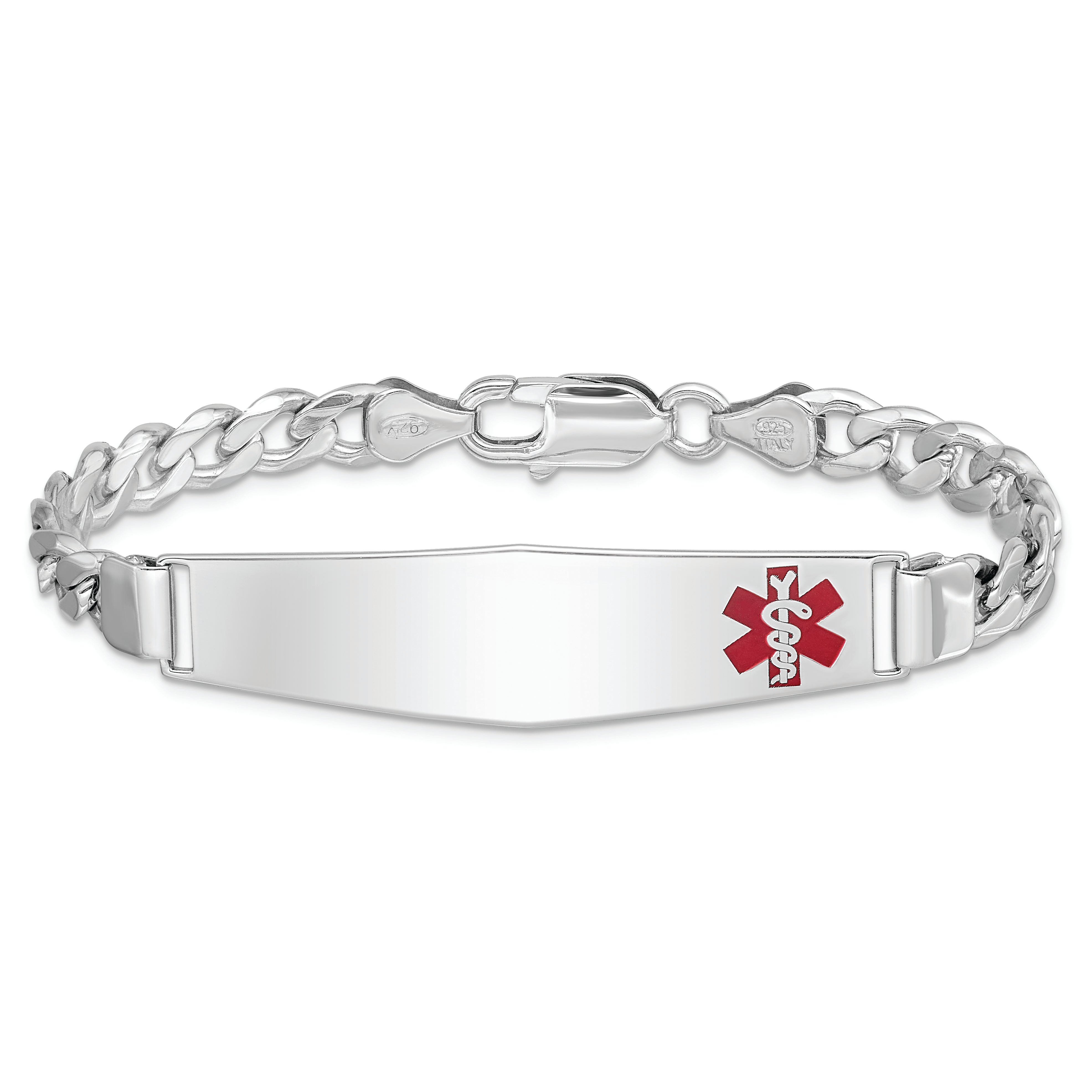 Sterling Silver Rhodium Plated Medical Id Curb Link Bracelet