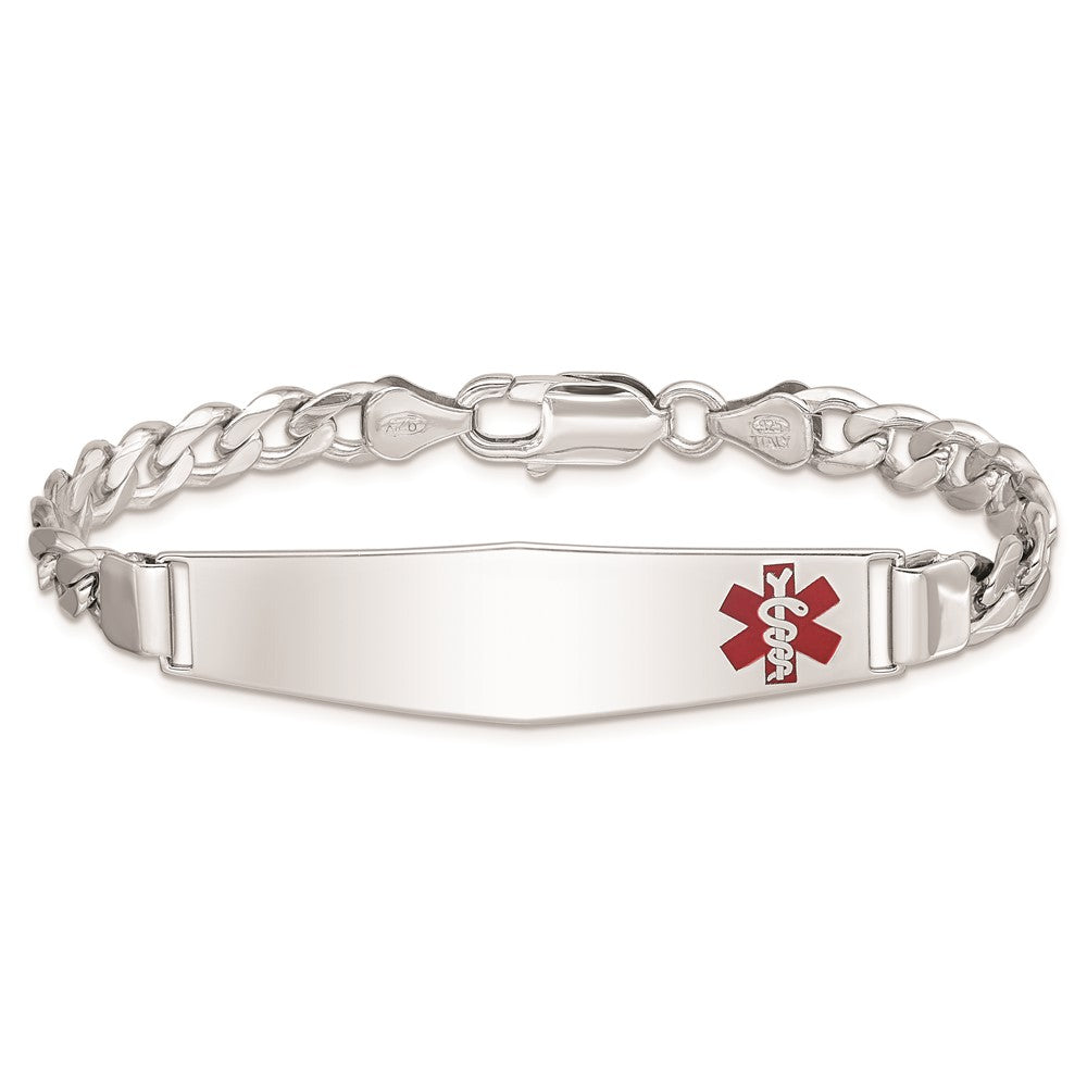 Sterling Silver Rhodium Plated Medical Id Curb Link Bracelet