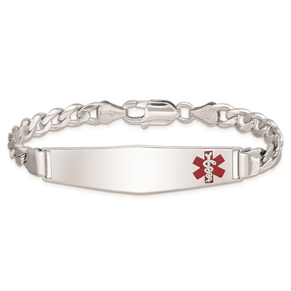 Sterling Silver Rhodium Plated Medical Id Curb Link Bracelet