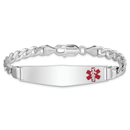Sterling Silver Rhodium Plated Medical Id Curb Link Bracelet
