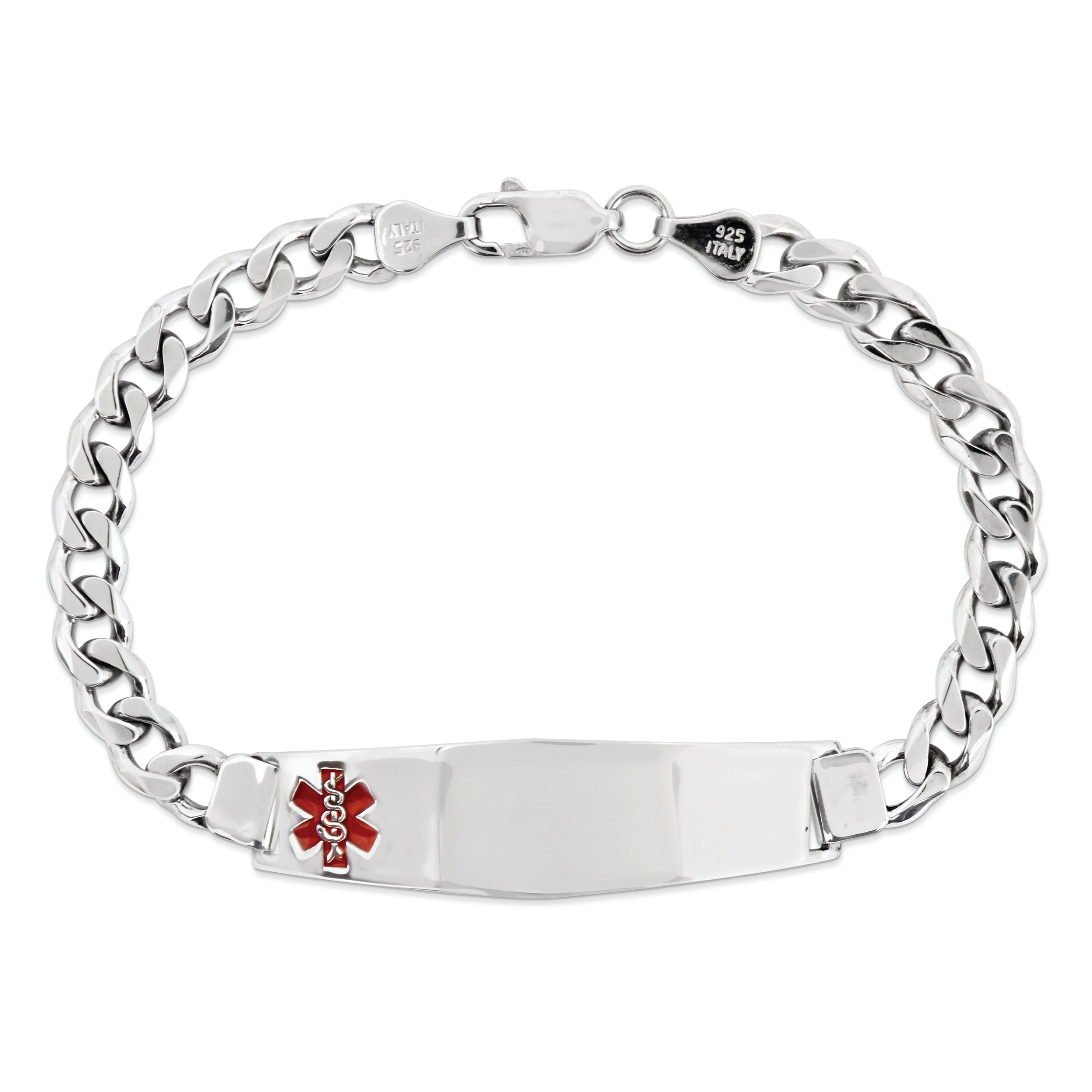 Sterling Silver Rhodium Plated Medical Id Curb Link Bracelet