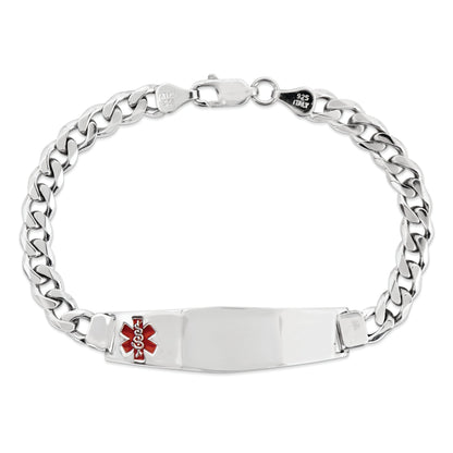 Sterling Silver Rhodium Plated Medical Id Curb Link Bracelet