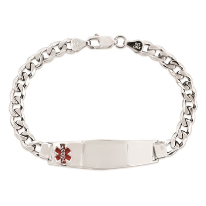 Sterling Silver Rhodium Plated Medical Id Curb Link Bracelet