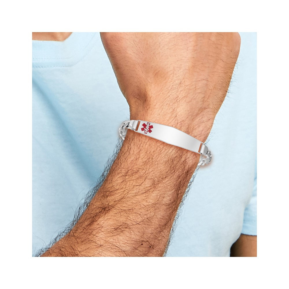 Sterling Silver Rhodium Plated Medical Id Curb Link Bracelet