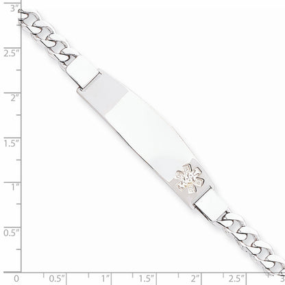 Sterling Silver Rhod Plated Non Enameled Medical Id Curb Link Bracelet