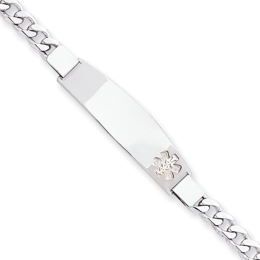 Sterling Silver Rhod Plated Non Enameled Medical Id Curb Link Bracelet