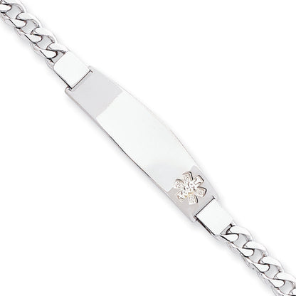 Sterling Silver Rhod Plated Non Enameled Medical Id Curb Link Bracelet