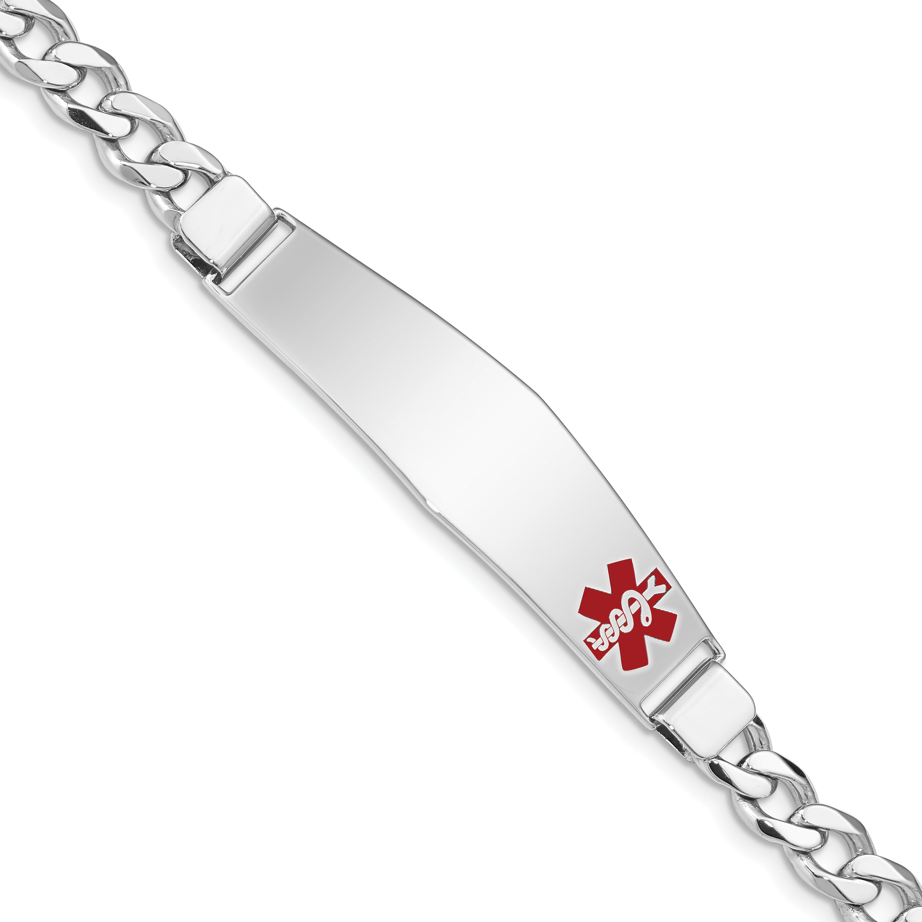 Sterling Silver Rhodium Plated Medical Id Curb Link Bracelet