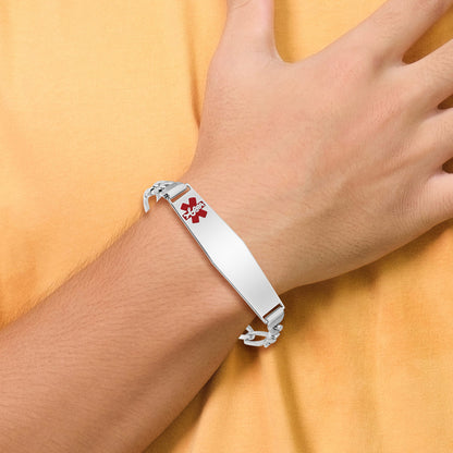 Sterling Silver Rhodium Plated Medical Id Figaro Link Bracelet