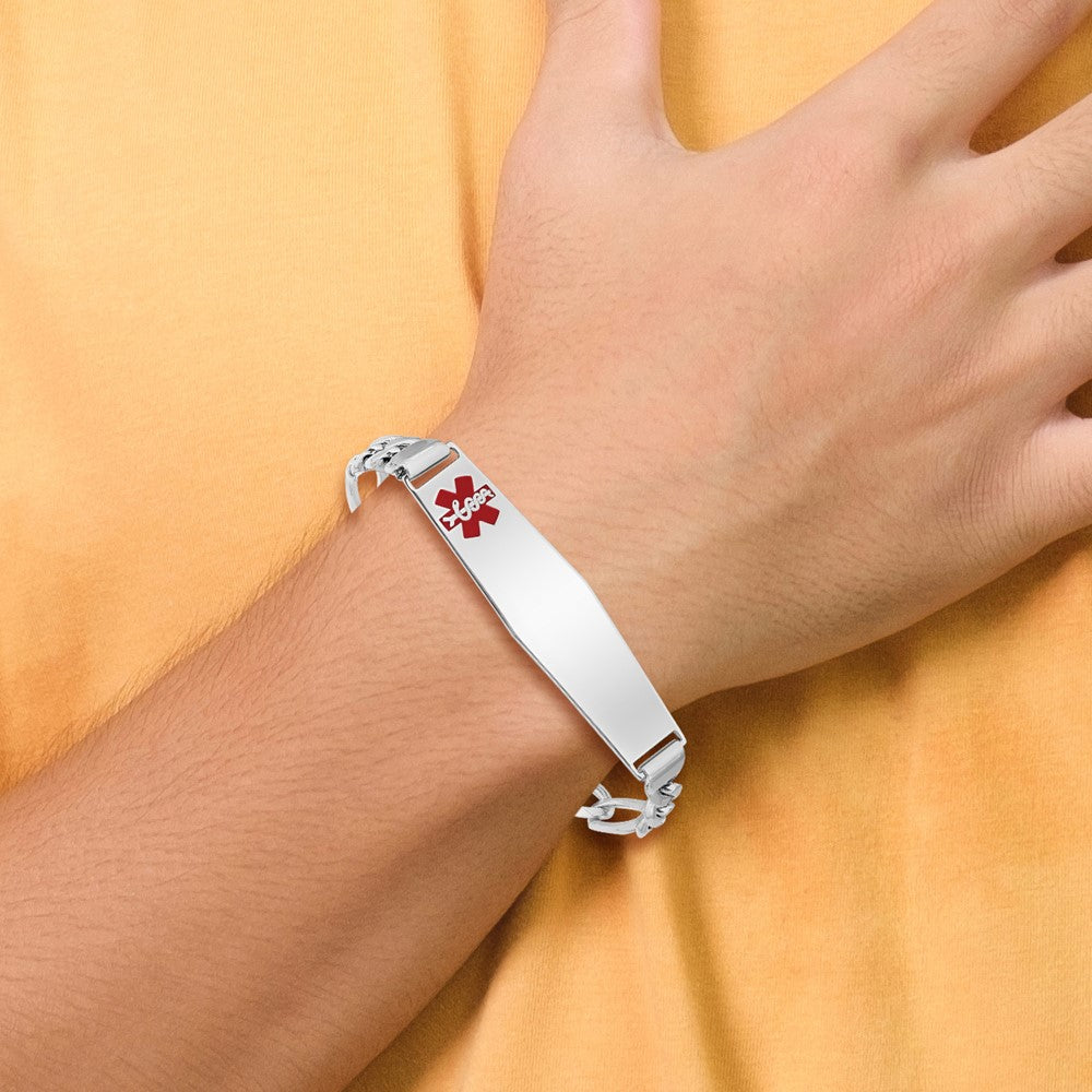 Sterling Silver Rhodium Plated Medical Id Figaro Link Bracelet