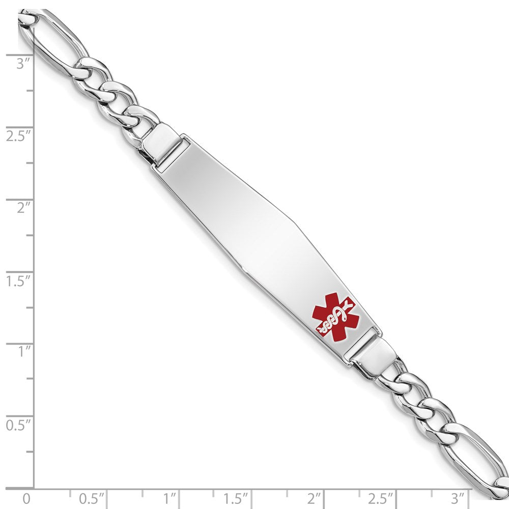 Sterling Silver Rhodium Plated Medical Id Figaro Link Bracelet
