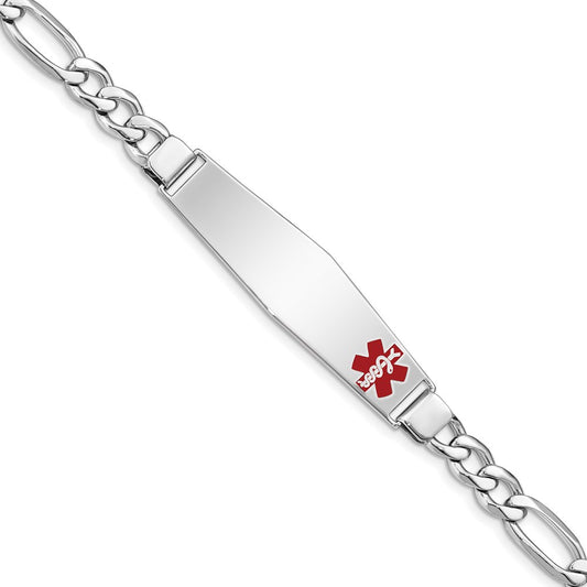 Sterling Silver Rhodium Plated Medical Id Figaro Link Bracelet