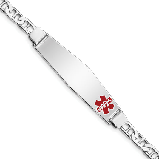 Sterling Silver Rhodium Plated Medical Id Anchor Link Bracelet