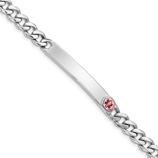 Sterling Silver Rhodium Plated Medical Id Curb Link Bracelet