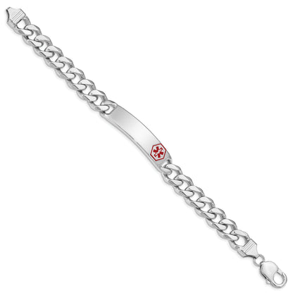 Sterling Silver Rhodium Plated Medical Id Curb Link Bracelet