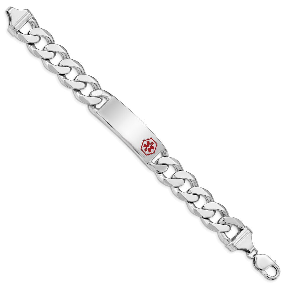 Sterling Silver Rhodium Plated Medical Id Curb Link Bracelet